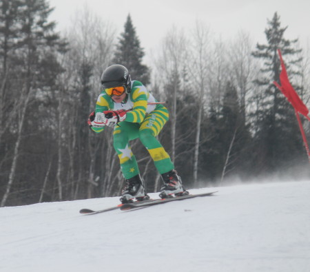 Fort Kent's Austin Plourde raced to third place in both the slalom and giant slalom events of the Aroostook County Alpine Championships at Lonesome Pine Trails on Saturday, Feb. 11. (Jessica Potila | SJVT/FhF)
