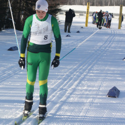 Matt Kelly of the Fort Kent Warriors starts his race Feb. 7 at the Aroostook League championships for Nordic classical-style skiing, held at the Nordic Heritage Center in Presque Isle. Kelly finished in fourth place in the 5K event with a time of 16:32.2. (Staff photo | Kevin Sjoberg)