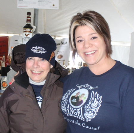 Judy Tardiff, left, generated more that $5,000 in donations for her snowshoe walk as part of Angel Snowfest, Saturday, March 11, at the Lakeview Restaurant in St. Agatha. With Tardiff is Lakeview co-owner Jennifer Daigle. (Don Eno | SJVT/FhF)