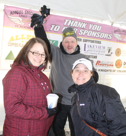 Among the many supporters at this year's Angel Snowfest, Saturday, March 11, at the Lakeview Restaurant in St. Agatha were, Danielle Hebert, left, Dave Morneault and Samantha Morneault. (Don Eno | SJVT/FhF)